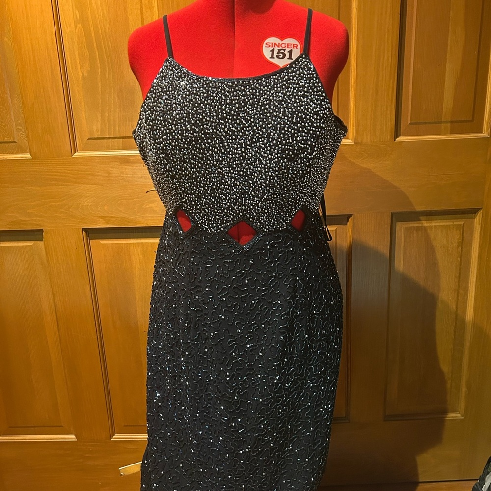 Morgan & Co Blue Backless Sheath Cocktail Dress